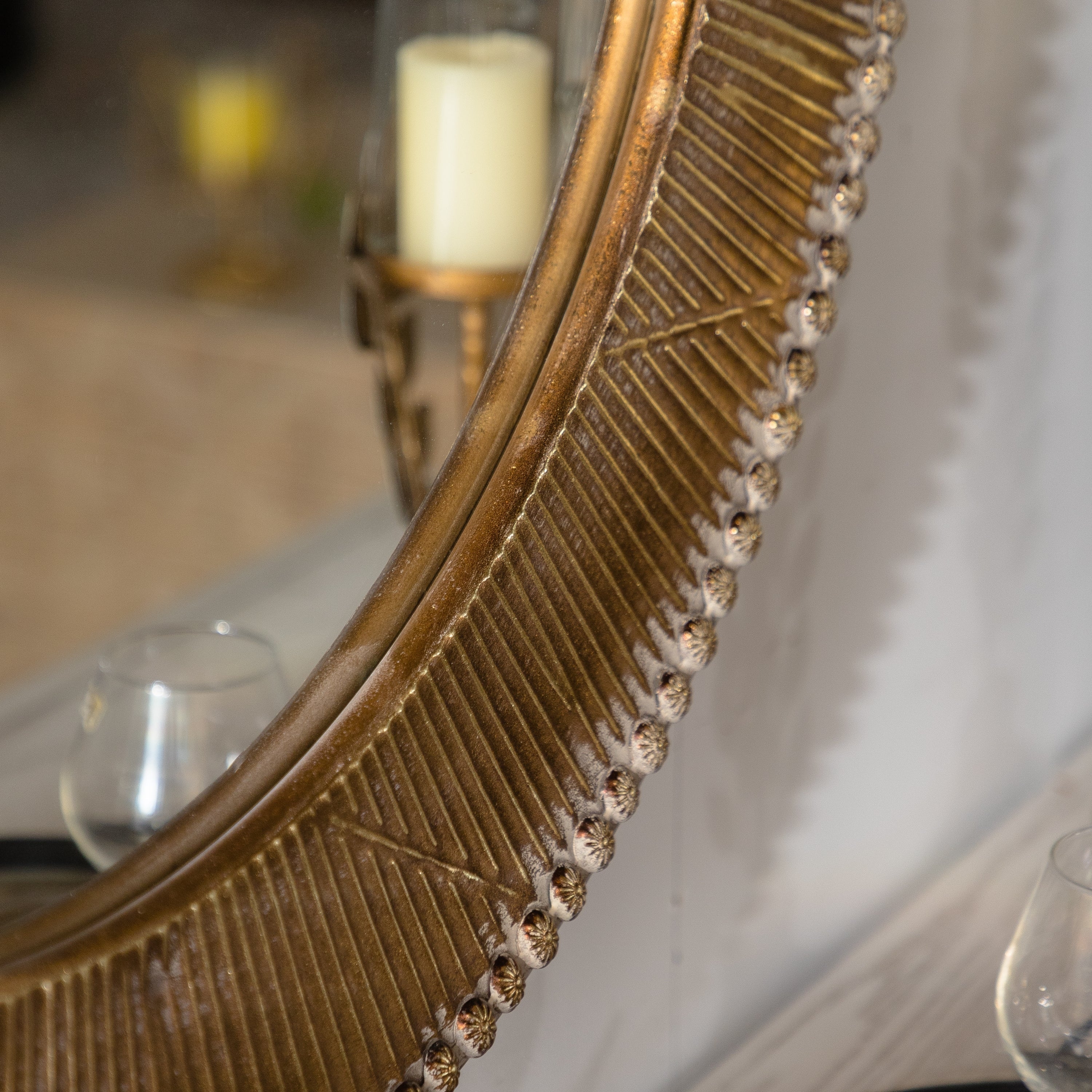 31.3" Gold Textured Round Wall Mirror