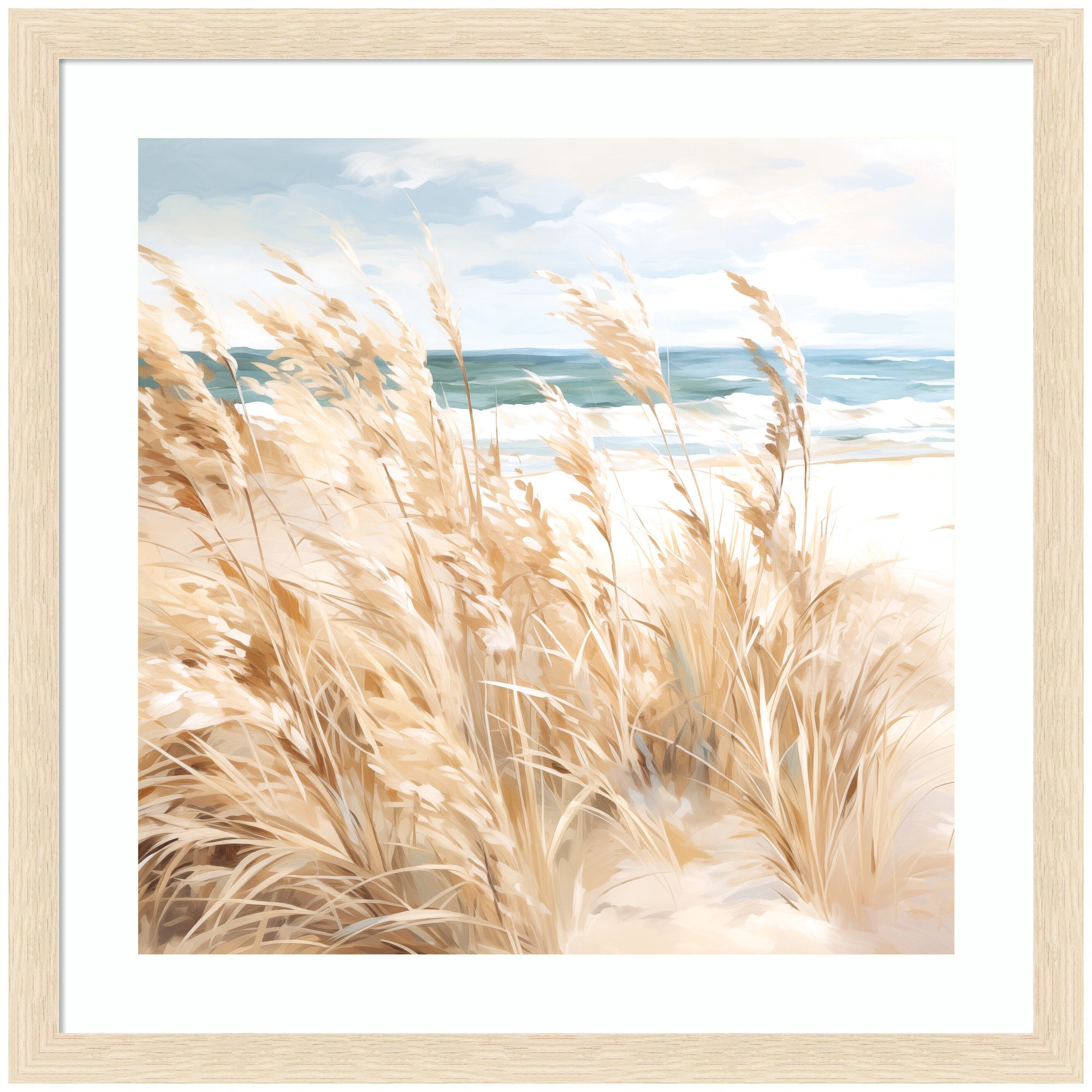 Framed Art Beige Beach Grass Near Traquil Beach by The Creative Bunch Studio