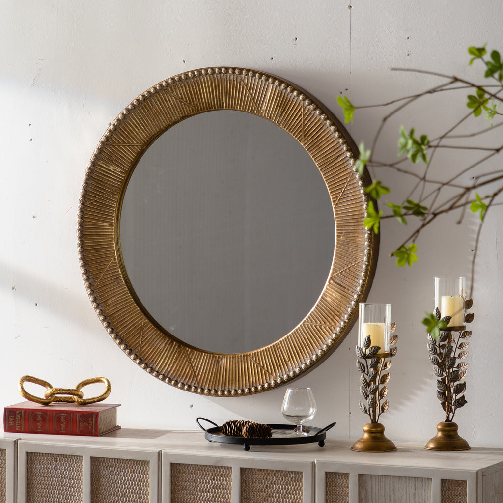 31.3" Gold Textured Round Wall Mirror