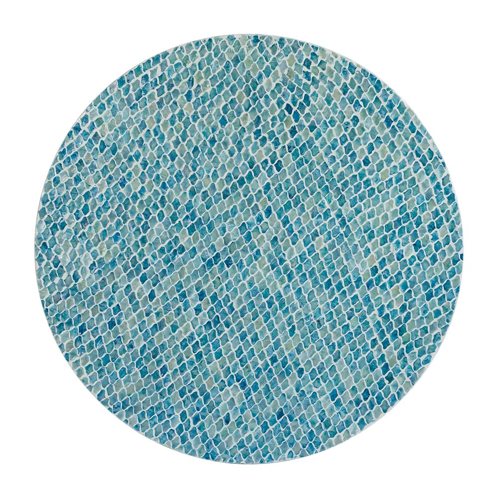 Alacrits Round Coffee Table with Capiz Design and Pedestal Base