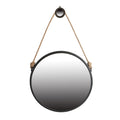 29.5" Rope Strap Hanging Round Mirror with Metal Framed, Black