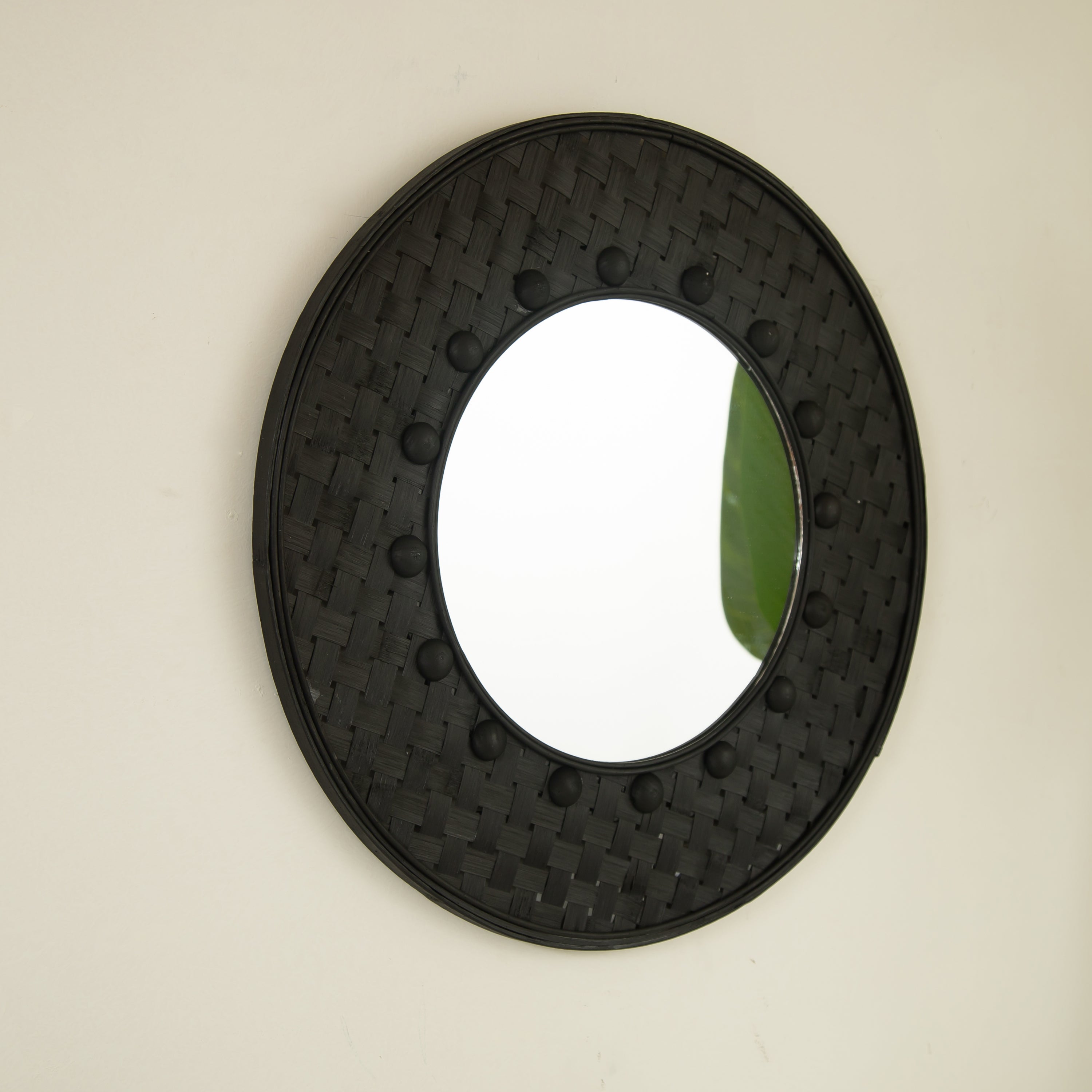 24'' Solea Hand-Woven Black Bamboo Mirror