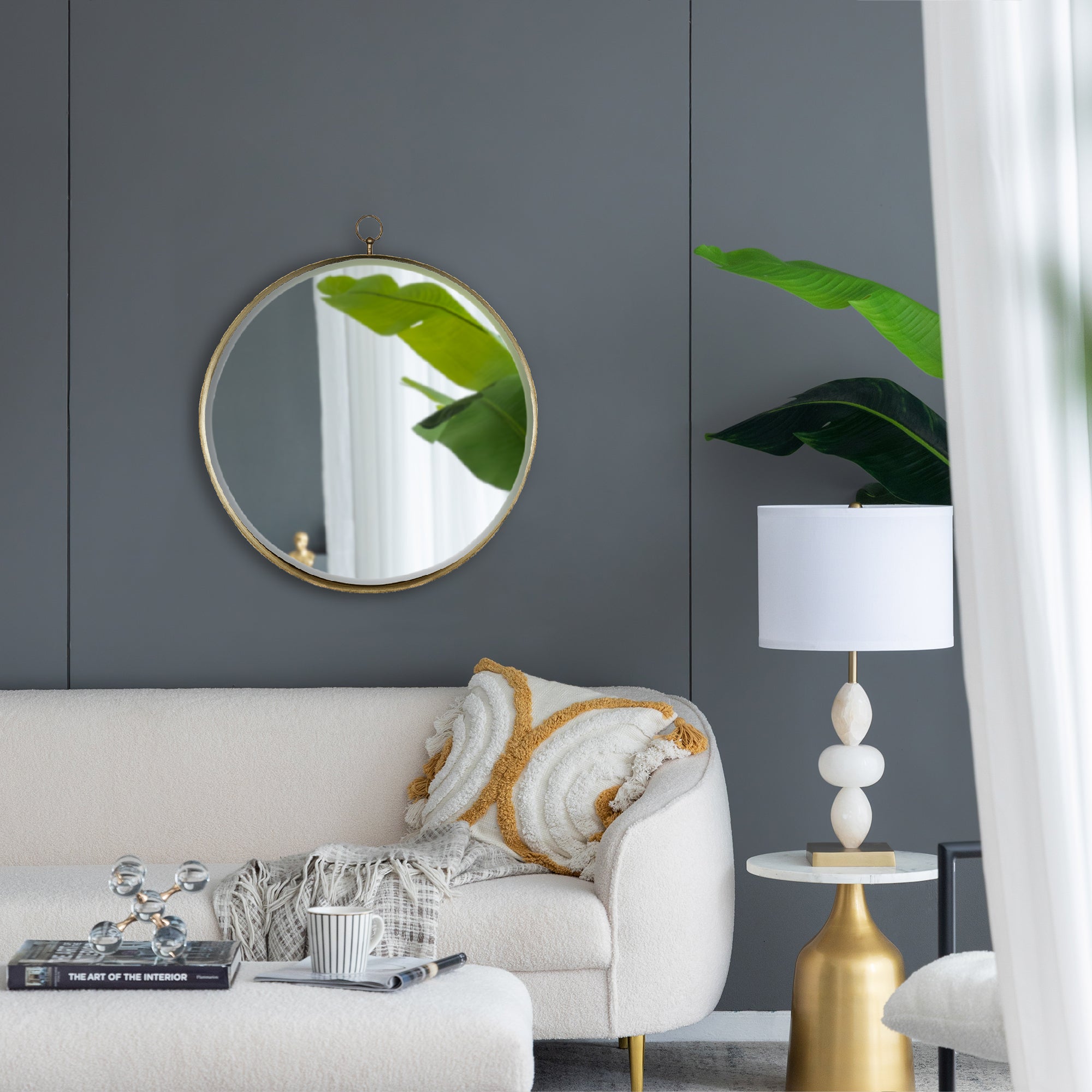 24"x28" Round Wall Mirror with Iron Frame
