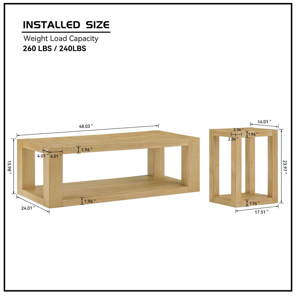 2-Piece Modern 2-Tier Rectangle Coffee Table Set