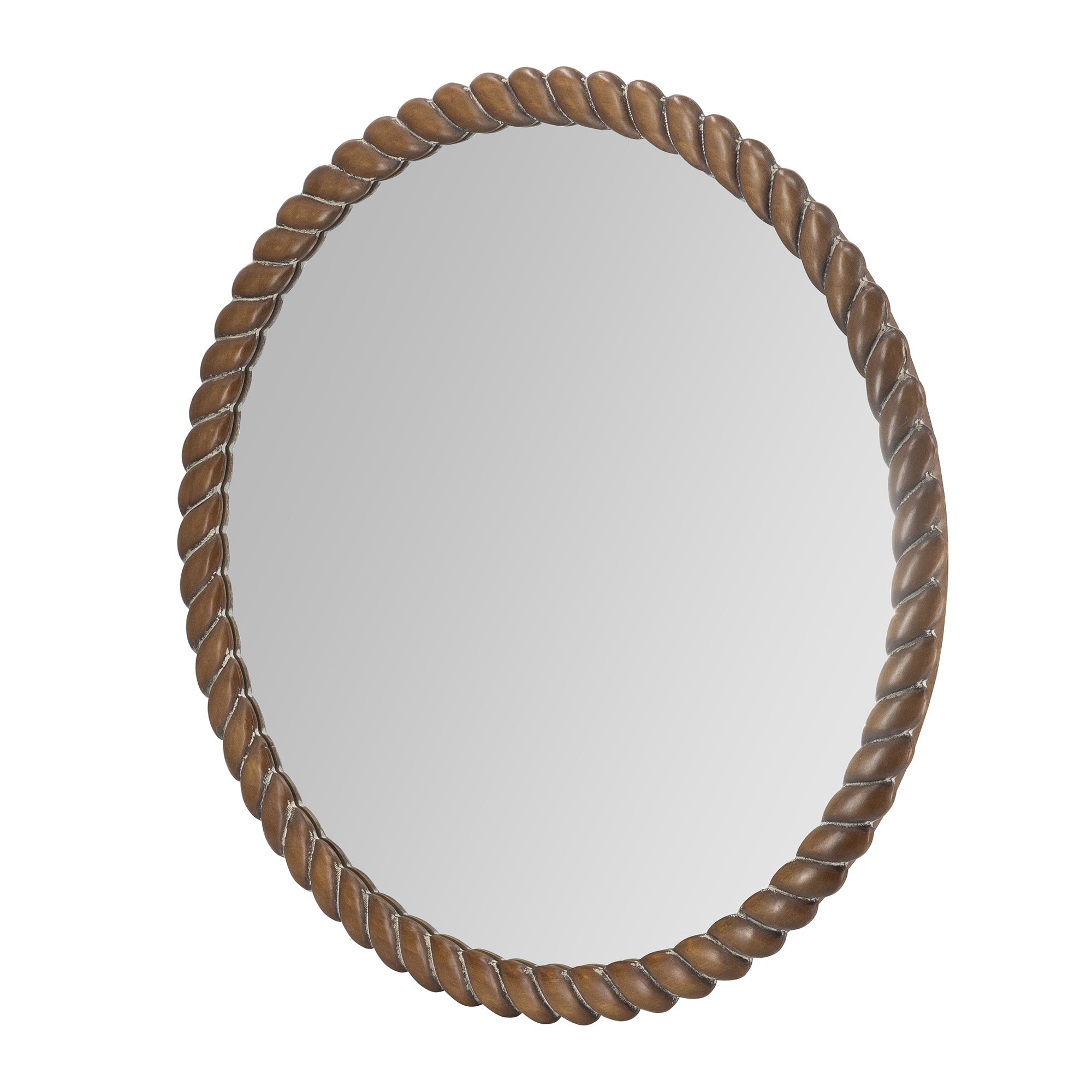 28.3" Wood Carved Rope Design Round Wall Mirror