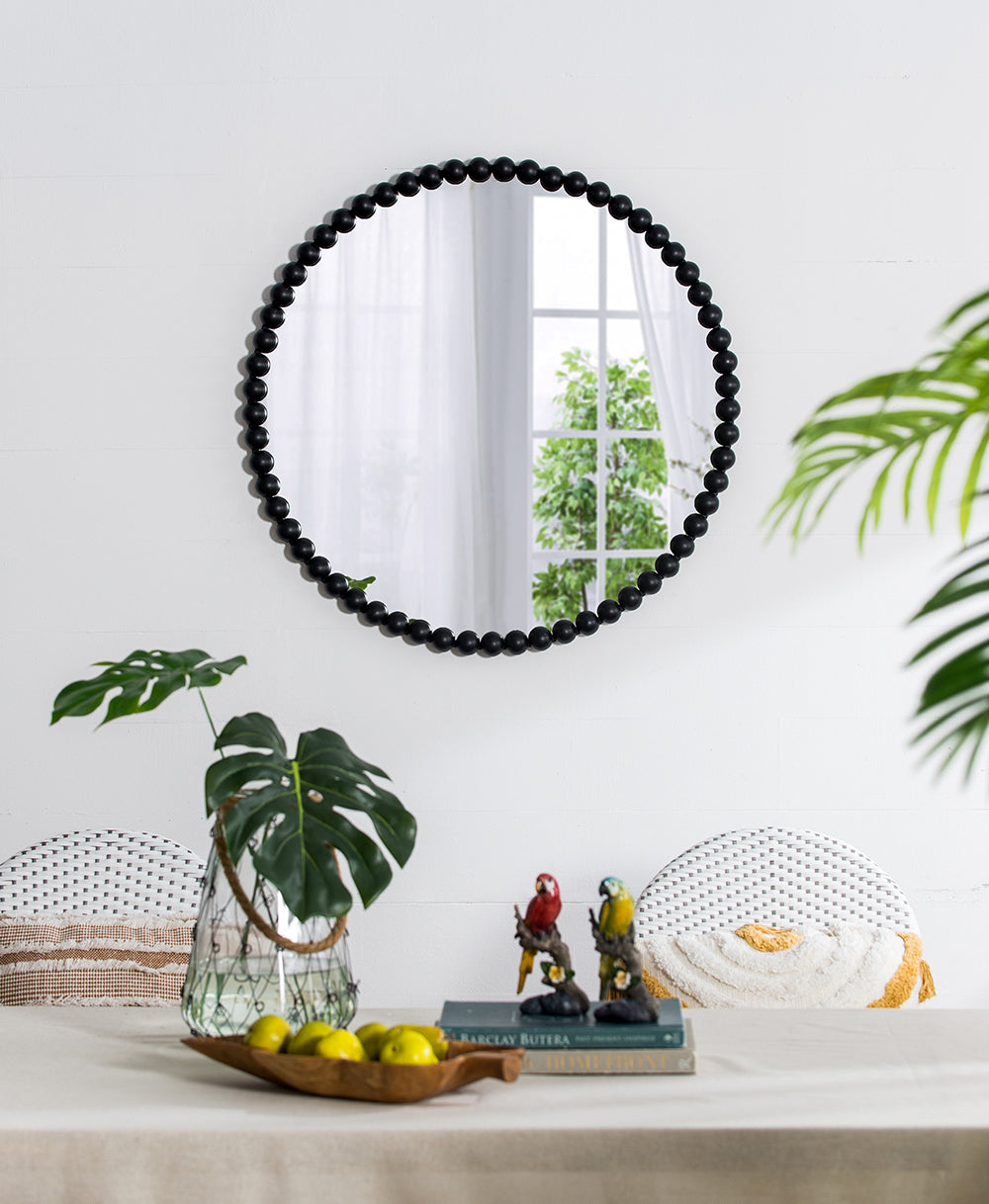 32" Circle Wall Mirror with Metal Beaded Frame