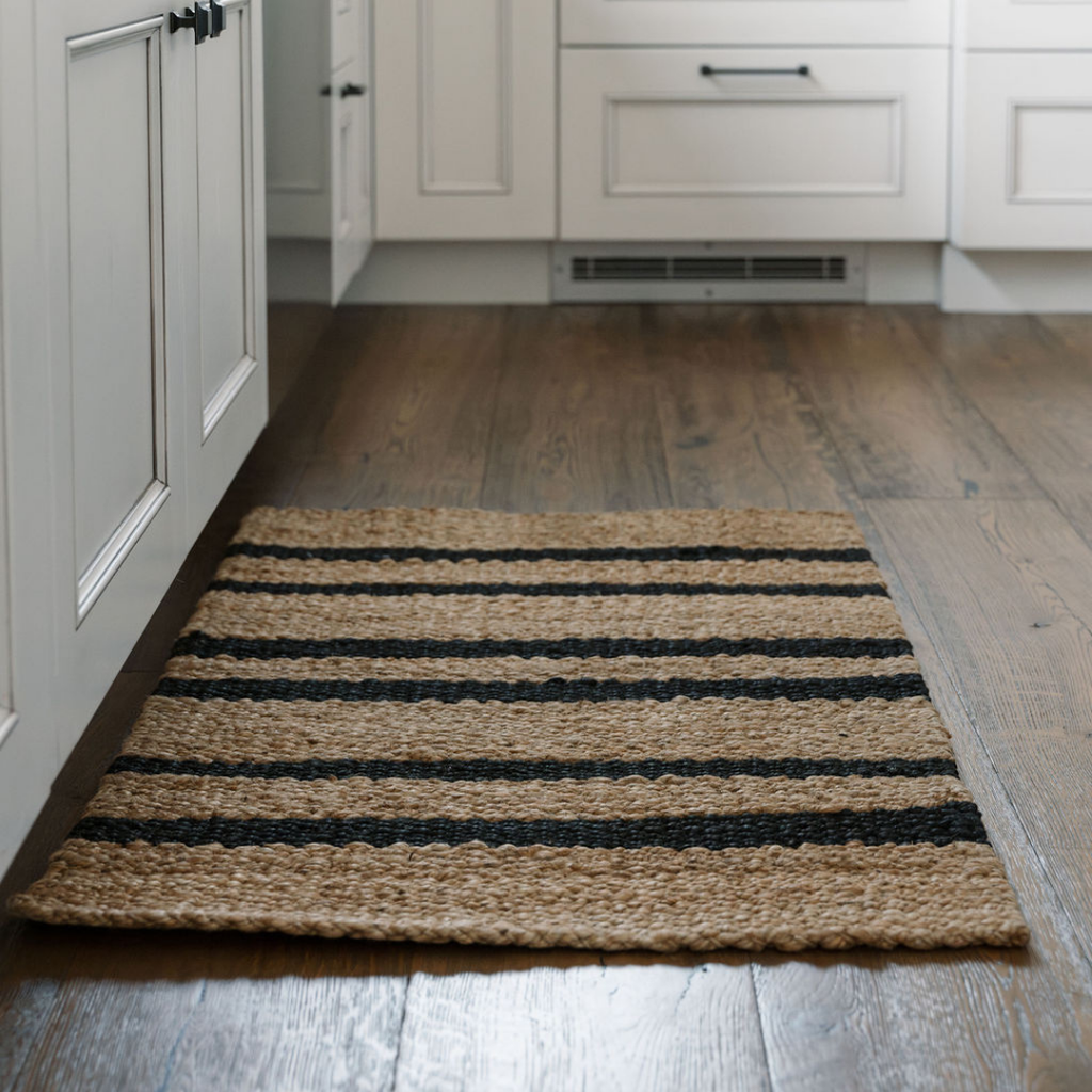 Handcrafted Striped Jute Rug in Natural and Black, 2 x 3