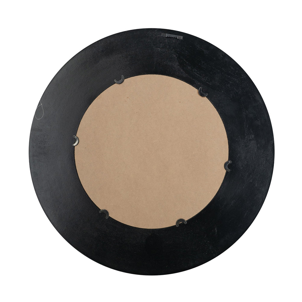 29.5" Round Gold And Black Wooden Accent Mirror With Woven Texture