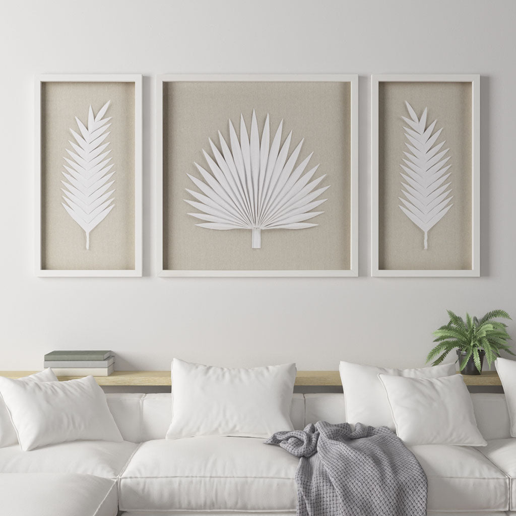 3-Piece Framed Rice Paper Palm Leaves Shadowbox Wall Decor Set