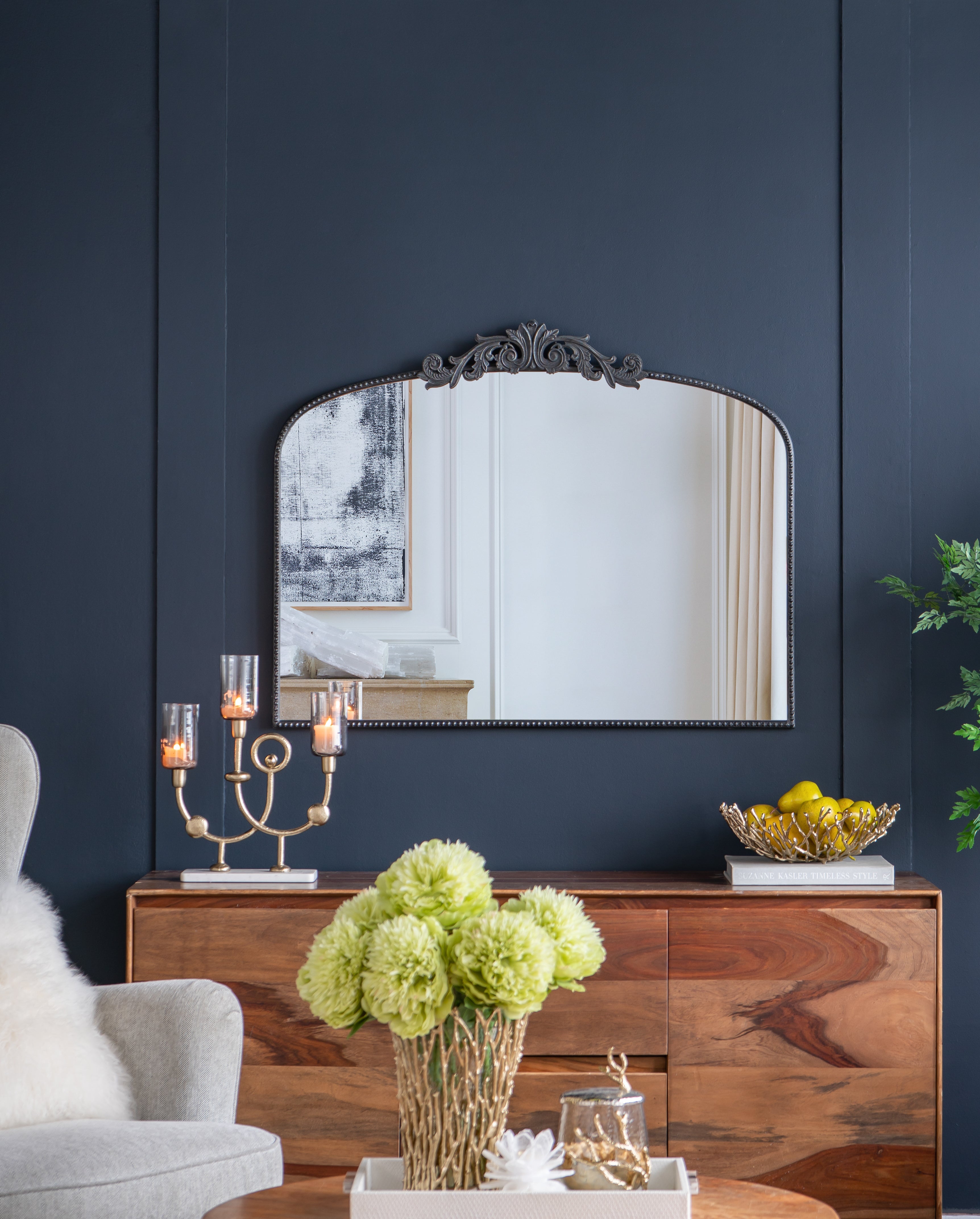 40" x 31" Wall Arch Mirror with Baroque Inspired Frame