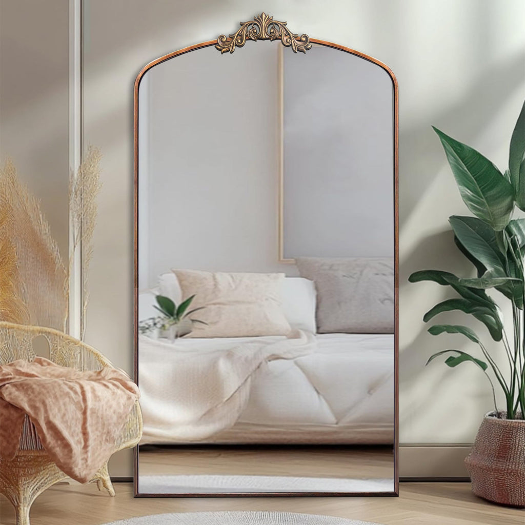 36" x 66" Wall Mirror with Metal Frame and Carved Garland