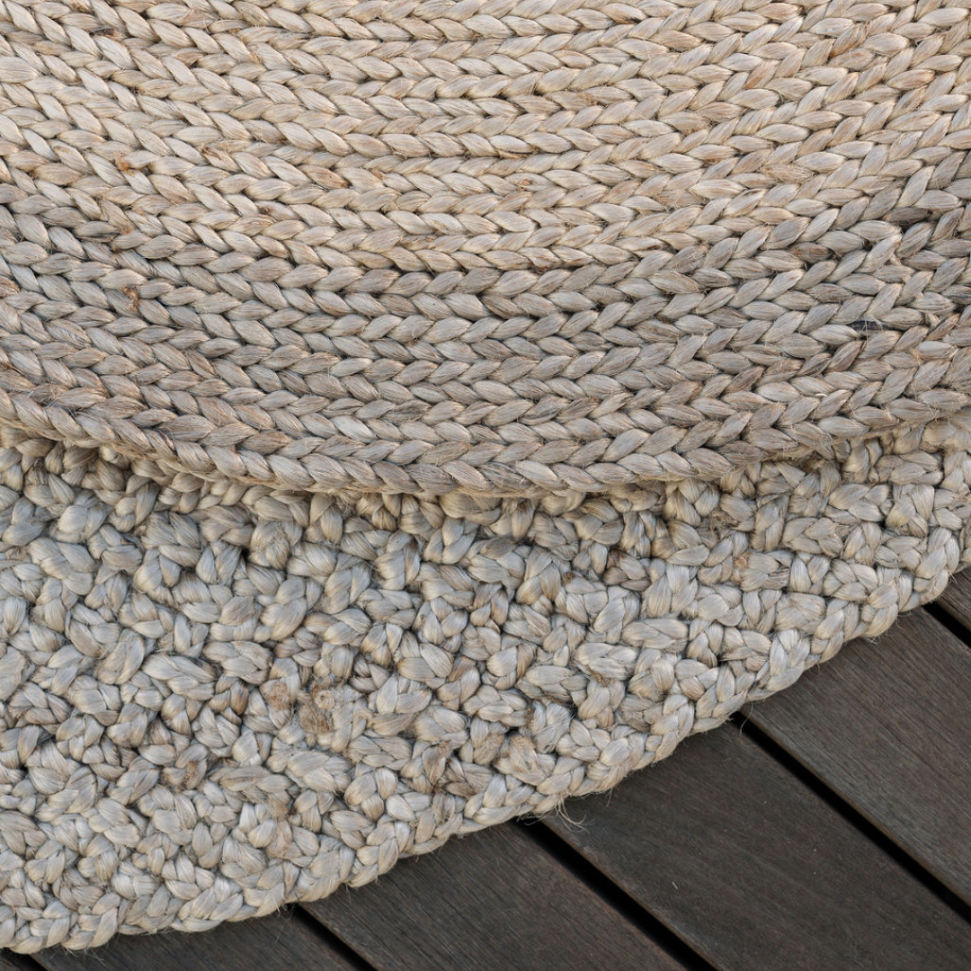 Handcrafted Round Braided Jute Rug in Natural and Brown, 3 ft