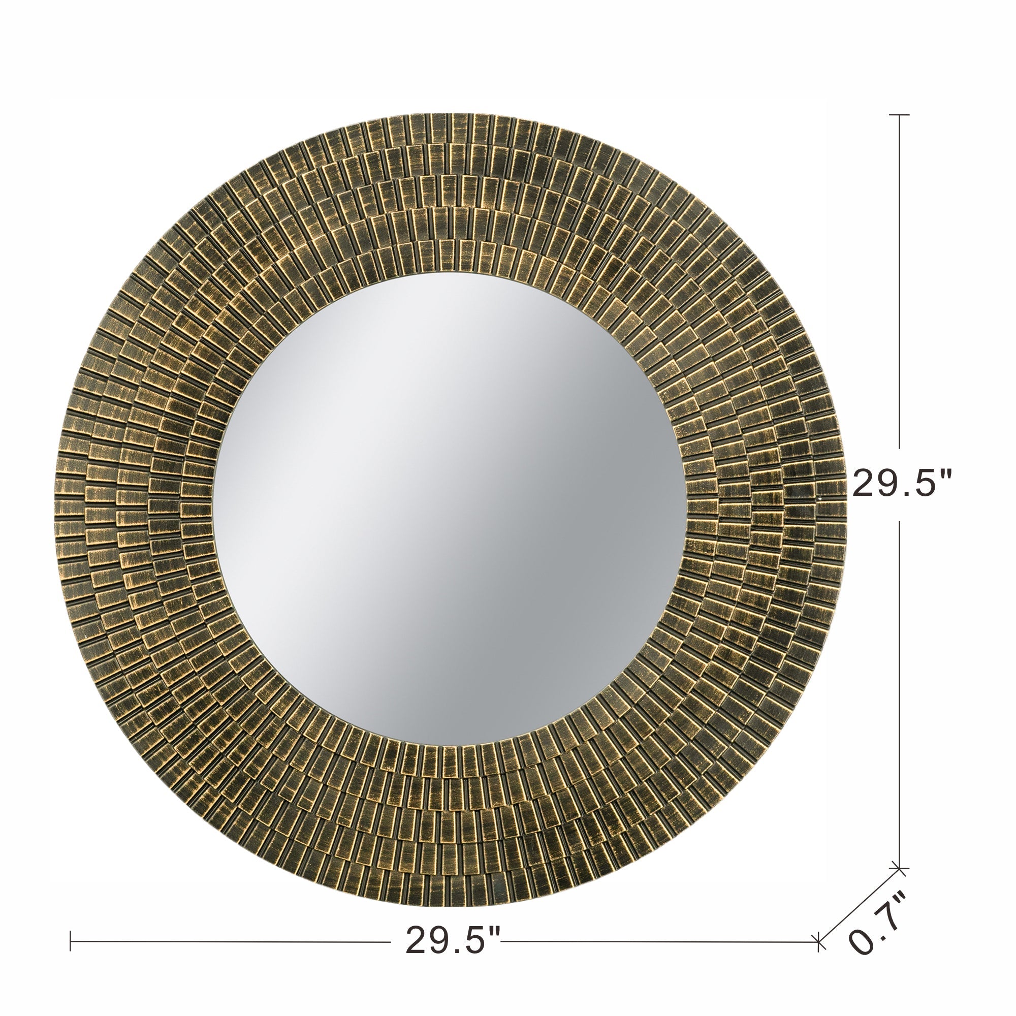 29.5" Round Gold And Black Wooden Accent Mirror With Woven Texture
