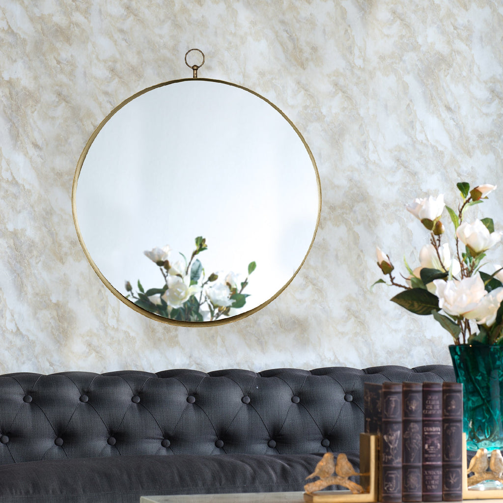 24"x28" Round Wall Mirror with Iron Frame