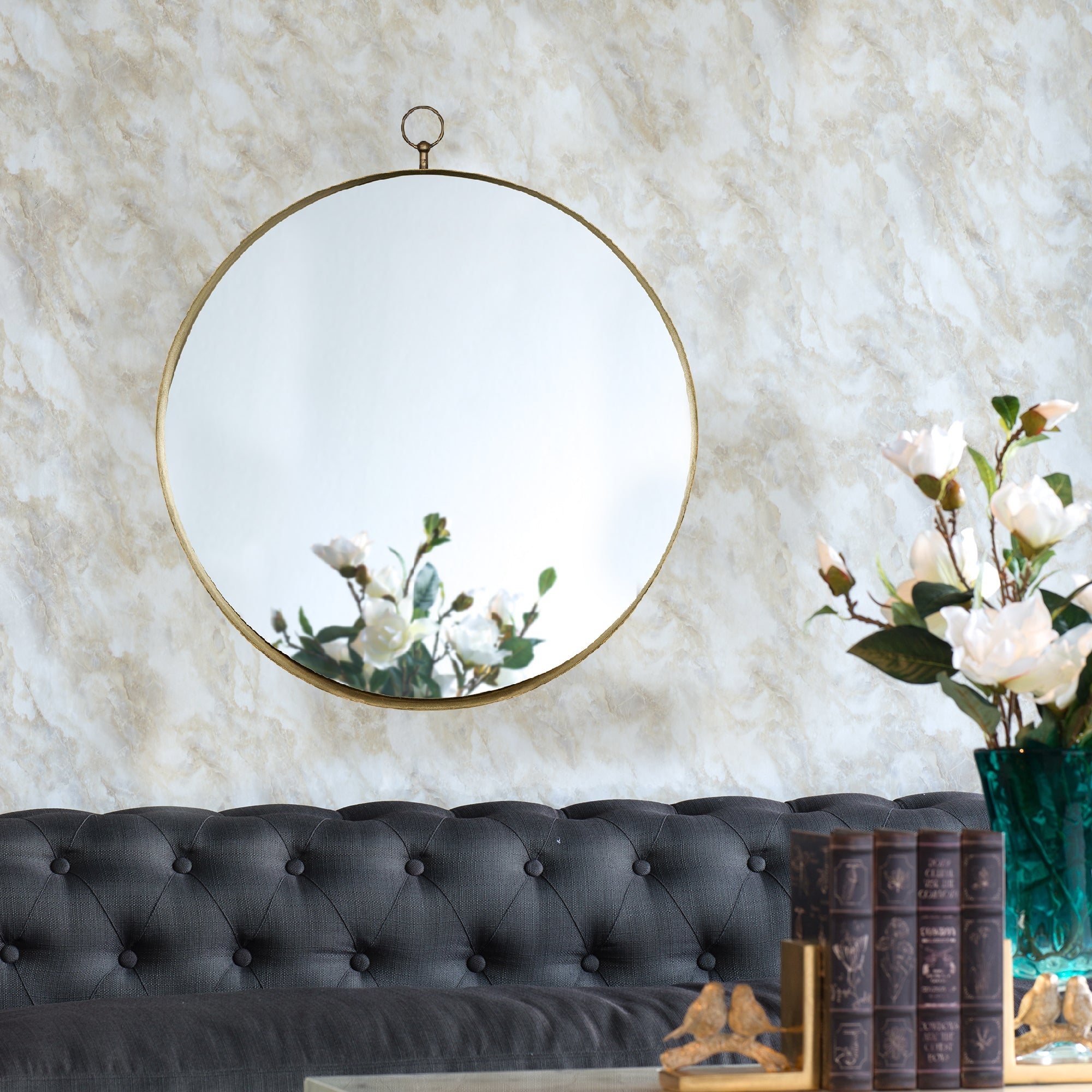 24"x28" Round Wall Mirror with Iron Frame