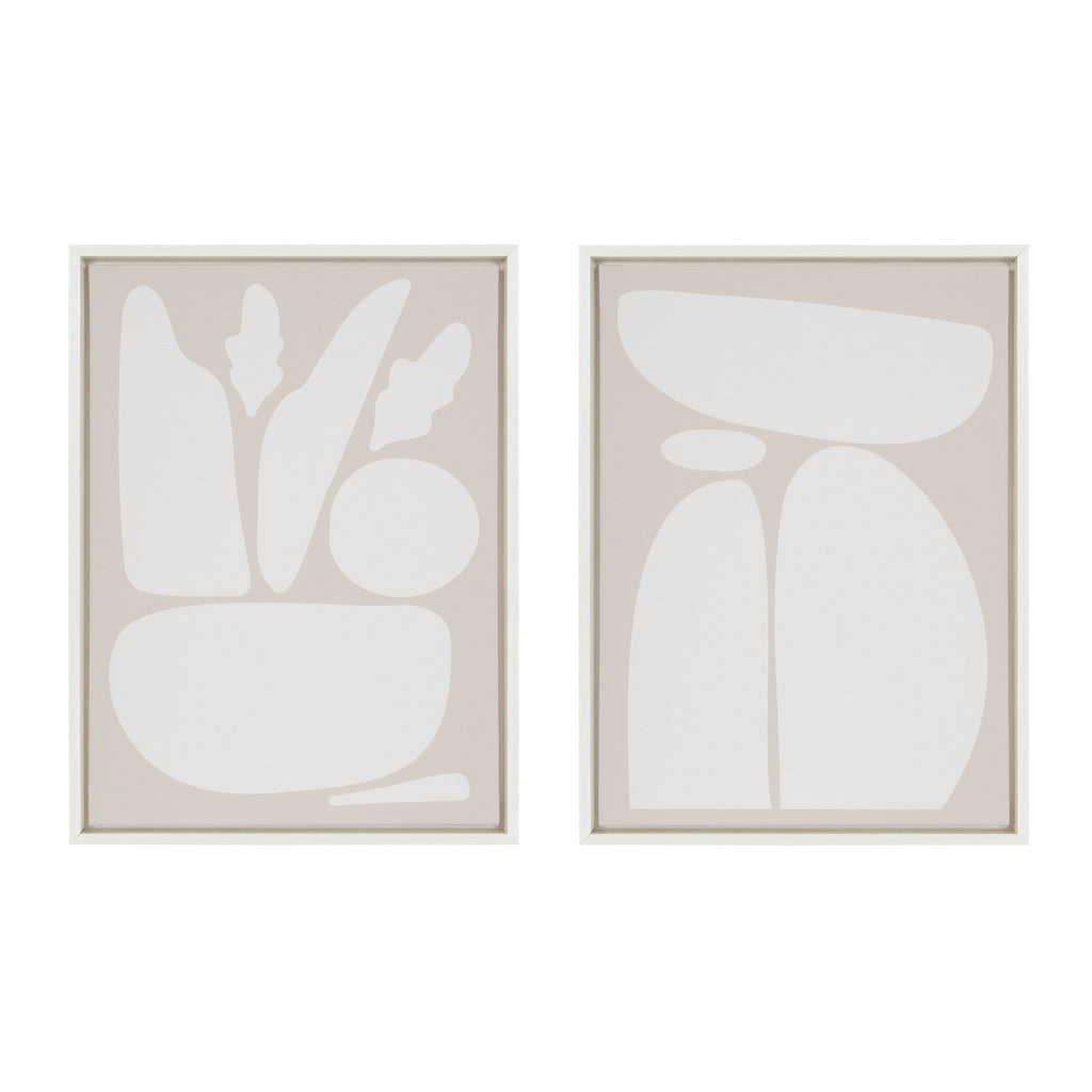 Sylvie Zen Botanical Rock Neutral Framed Canvas Set by The Creative Bunch Studio