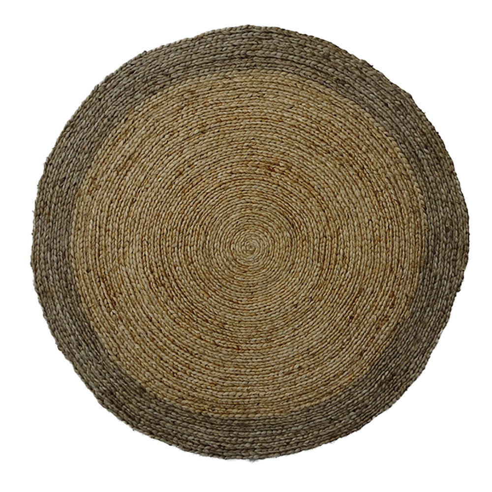 Handcrafted Round Braided Jute Rug in Natural and Brown, 3 ft
