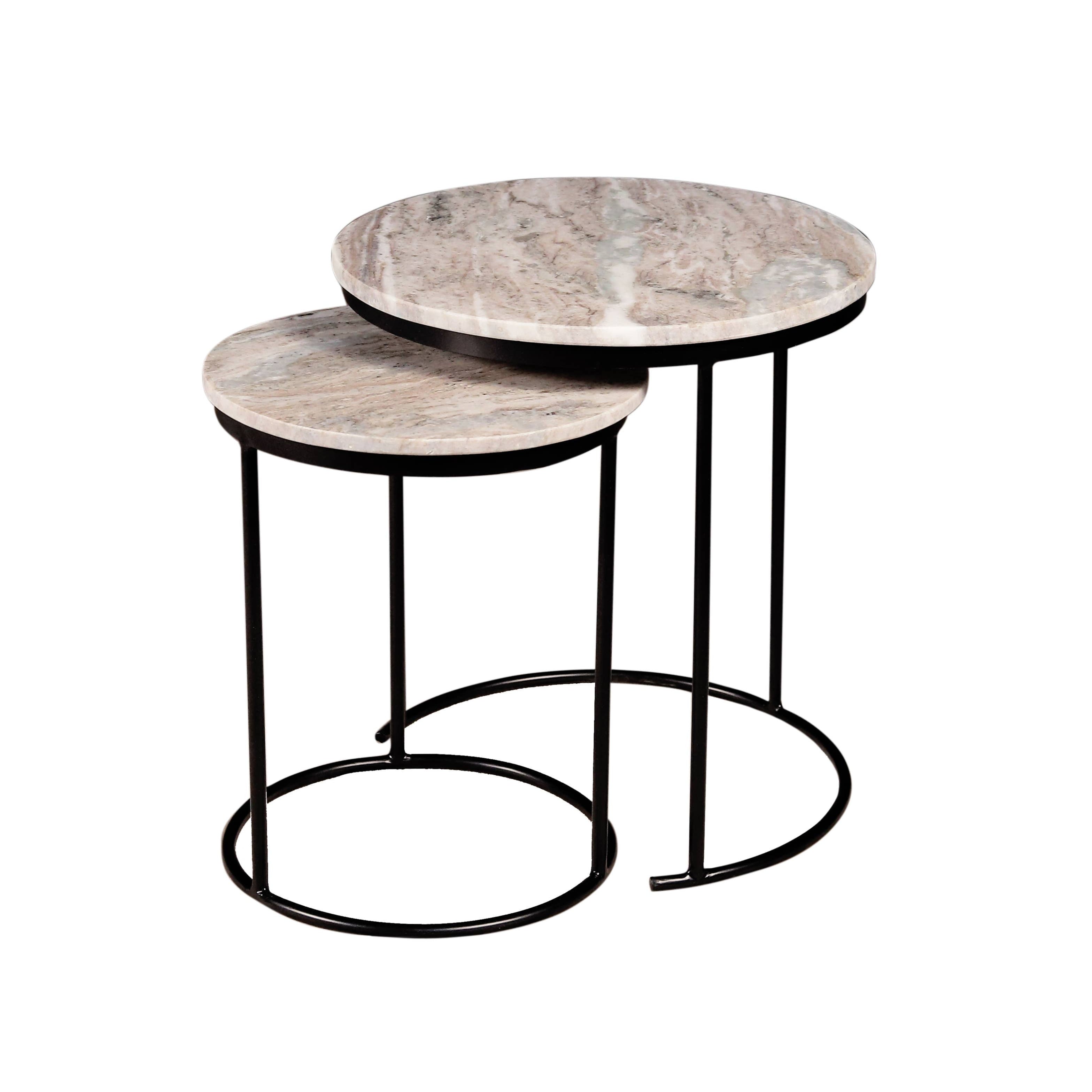 Marble Nesting Coffee Table With Black Metal Frame, Set of 2