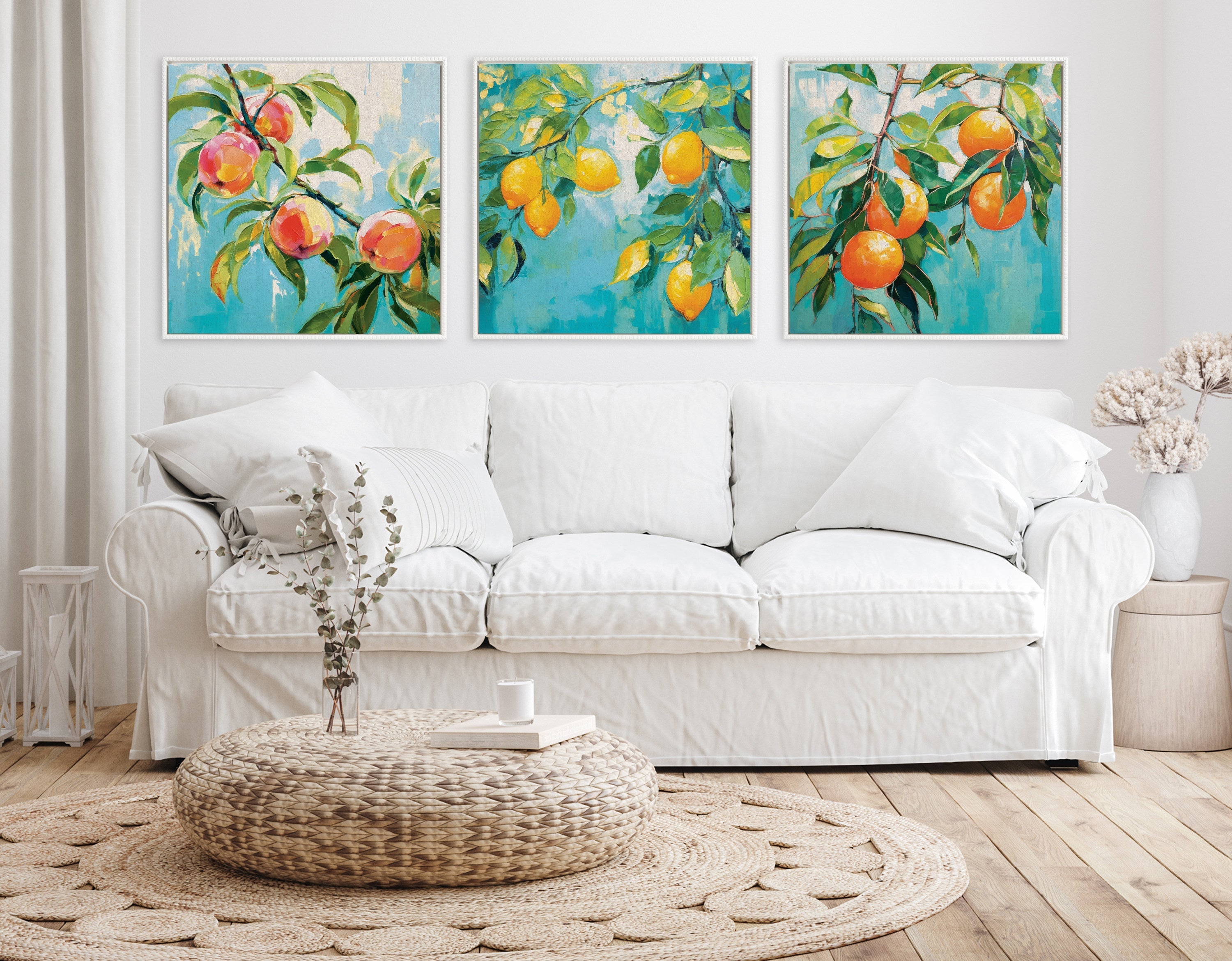 Sylvie Beaded Orange Tree Framed Canvas by The Creative Bunch Studio