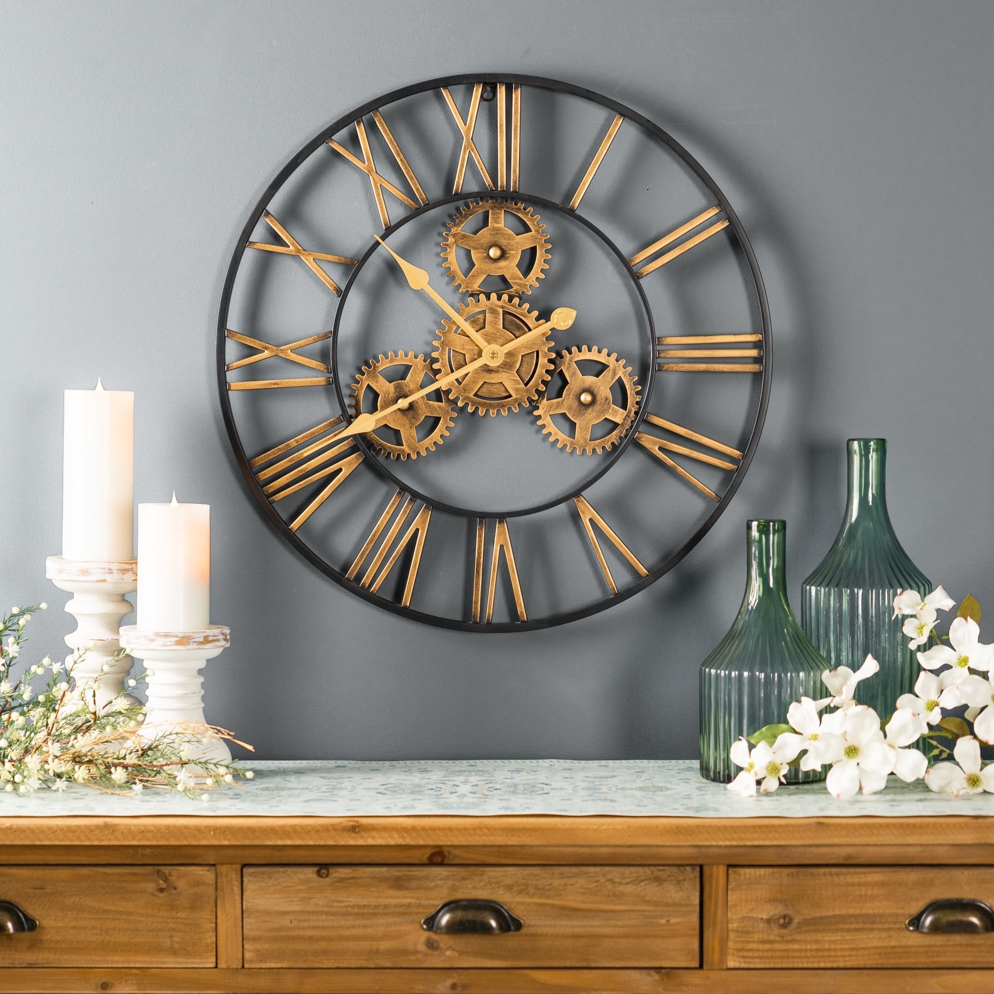 Industrial Iron Gears 23.75" Wall Clock with Roman Numerals