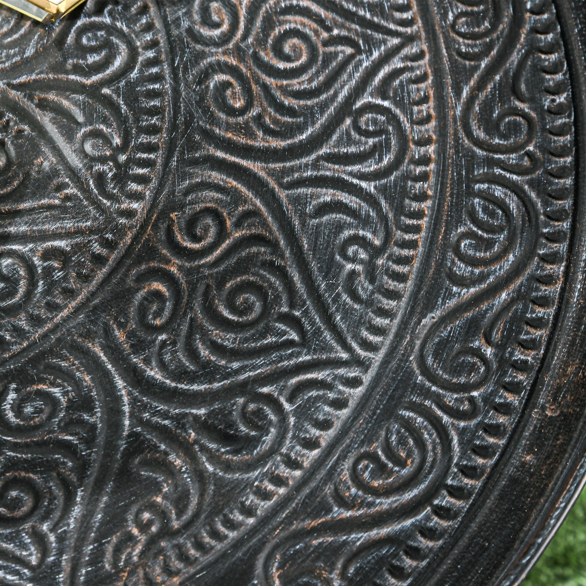 Round Coffee Table with Hammered Tray Top